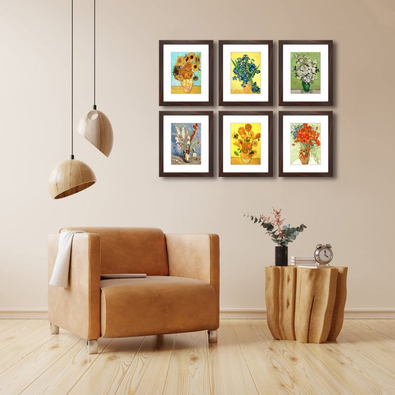 DEKWINN 8x10 Picture Frame Set of 6 with Real Glass for Pictures 5x7 with Mat or 8x10 Without Mat, Wall or Tabletop Gallery Photo Frames Walnut - Image 2